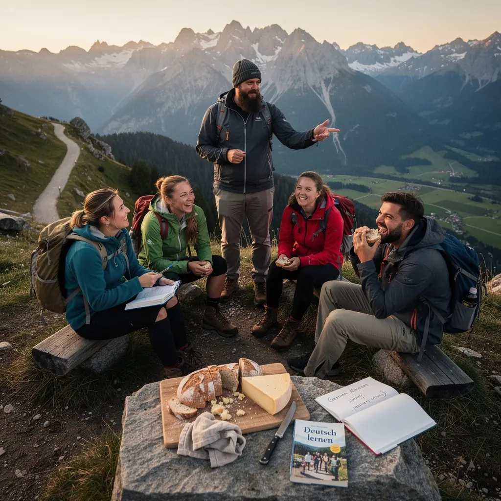 Ein malerischer Weg durch ein historisches Stadtviertel mit alten Gebäuden und bunten Blumen.