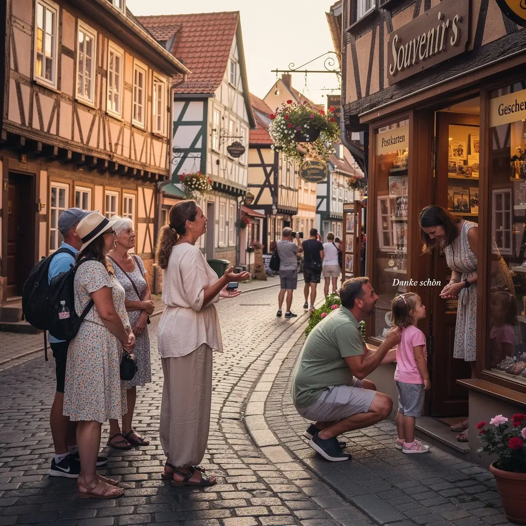 Eine Gruppe von Touristen, die sich mit Einheimischen unterhält und lokale Redewendungen verwendet.